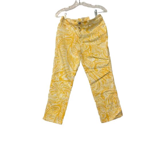 NWT Chicos Platinum Crop Yellow Paisley Pants Size 00 - Picture 1 of 8